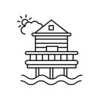 House on the pond line, outline vector sign, linear style pictogram vector icon