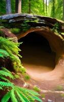 pequeño cueva en verde bosque con ai generado foto