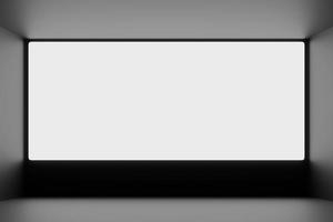 3D illustration mock up of a white screen in black room  . Design, illustration for web banner, web and mobile, infographic. Application presentation concept photo
