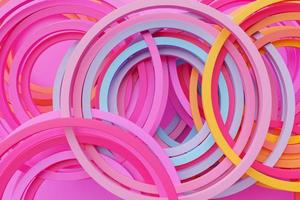 multicolored spinning circles, speed, motion effect, circular waves, thunder energy or magic spiral swirls isolated on pink background. 3d illustration photo