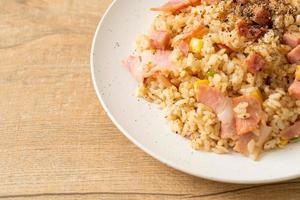 fried rice with bacon ham and black peppers photo