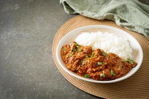 chicken tikka masala with rice on plate photo