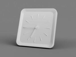 3d Simple White Square Wall Clock 6 45 Six Forty Five Quarter To 7, Grey Background, 3d illustration photo