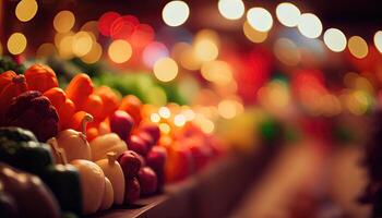 Fruits in supermarket. Fruits and vegetables at a farmers market. Fruit market with various colorful fresh fruits and vegetables. photo