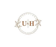 initial UH letters Beautiful floral feminine editable premade monoline logo suitable for spa salon skin hair beauty boutique and cosmetic company. vector