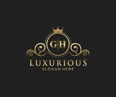 Initial GH Letter Royal Luxury Logo template in vector art for Restaurant, Royalty, Boutique, Cafe, Hotel, Heraldic, Jewelry, Fashion and other vector illustration.