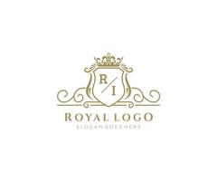 Initial RI Letter Luxurious Brand Logo Template, for Restaurant, Royalty, Boutique, Cafe, Hotel, Heraldic, Jewelry, Fashion and other vector illustration.