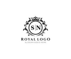 Initial SN Letter Luxurious Brand Logo Template, for Restaurant, Royalty, Boutique, Cafe, Hotel, Heraldic, Jewelry, Fashion and other vector illustration.