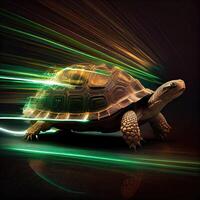 cute turtle crawl fast with speed motion blur, Commuting concept with Very fast turtle running in the streets. photo