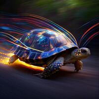 cute turtle crawl fast with speed motion blur, Commuting concept with Very fast turtle running in the streets. photo