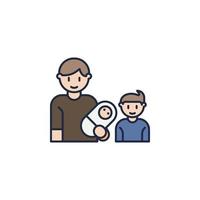 father with baby and son cartoon vector icon