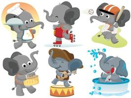 Vector set of funny elephant cartoon in different activities