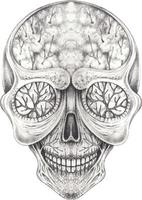 Art surreal skull. Hand drawing and make graphic vector. vector