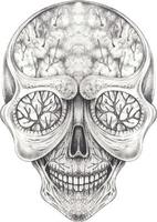 Art surreal skull. Hand drawing and make graphic vector. vector