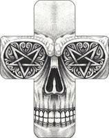 Art fancy skull cross. Hand drawing and make graphic vector. vector