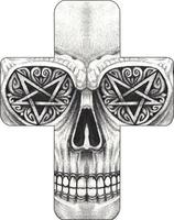 cruz de calavera de fantasía de arte. dibujo a mano y hacer vector gráfico.