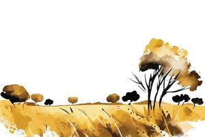 watercolor golden fields with crops illustration design vector