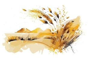 watercolor golden fields with crops illustration design vector