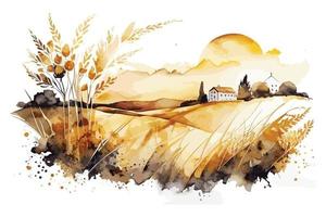 watercolor golden fields with crops illustration design vector