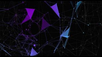 Plexus of abstract violet geometrical lines with moving triangles and dots. Loop animations video