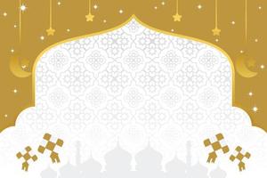 eid rebaja póster modelo con gratis espacio para texto. con mezquita silueta ornamento, luna, estrellas diseño para bandera, social medios de comunicación, saludo tarjeta. islámico vector ilustración