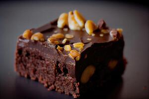 A stack of chocolate brownies on white background, homemade bakery, and dessert. Bakery, confectionery concept. Chocolate spongy brownie cakes with walnuts. . photo