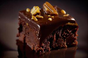 A stack of chocolate brownies on white background, homemade bakery, and dessert. Bakery, confectionery concept. Chocolate spongy brownie cakes with walnuts. . photo