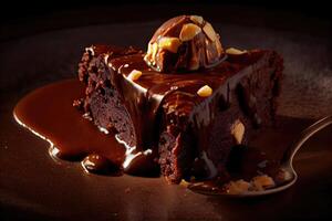 A stack of chocolate brownies on white background, homemade bakery, and dessert. Bakery, confectionery concept. Chocolate spongy brownie cakes with walnuts. . photo