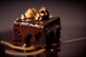 A stack of chocolate brownies on white background, homemade bakery, and dessert. Bakery, confectionery concept. Chocolate spongy brownie cakes with walnuts. . photo