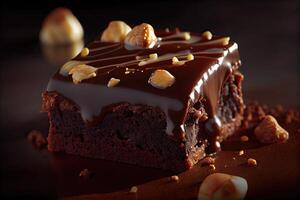 A stack of chocolate brownies on white background, homemade bakery, and dessert. Bakery, confectionery concept. Chocolate spongy brownie cakes with walnuts. . photo