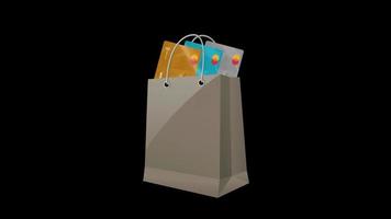 shopping bag with credit card loop Animation video transparent background with alpha channel.