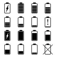 Battery icons pack black and white editable and scalable icons vector