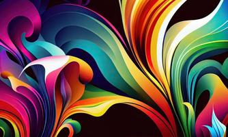 abstract background with colorful spectrum. Bright pink yellow neon rays and glowing lines. Genrative Ai photo