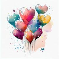 illustration balloon painted in watercolor. Watercolor air balloons. Heart Balloon Colored Icon. illustration of bunch of Heart Balloon. photo