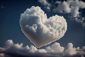 Heart shaped cloud on bright blue sky and white clouds. heart shaped cloud on blue sky. photo