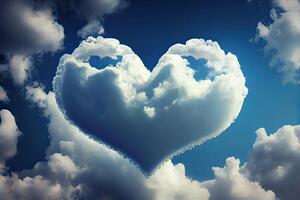 Heart shaped cloud on bright blue sky and white clouds. heart shaped cloud on blue sky. photo