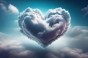 Heart shaped cloud on bright blue sky and white clouds. heart shaped cloud on blue sky. photo