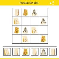 sudoku para niños con piezas de queso. educativo juego para niños vector