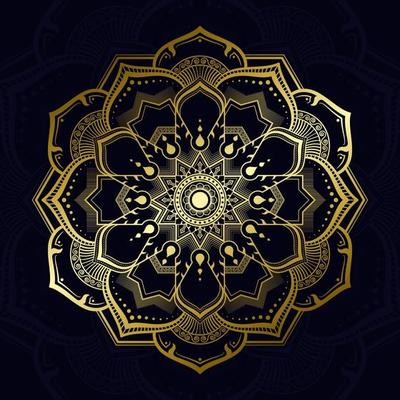 Mandala pattern modern thai art style, golden hexagon shape on a navy blue colour background