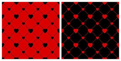 Seamless background pattern. Black red heart chain mesh fence. Texture design for fabric, tile, banner, template, card, poster, backdrop, wall. Vector illustration.