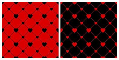 Seamless background pattern. Black red heart chain mesh fence. Texture design for fabric, tile, banner, template, card, poster, backdrop, wall. Vector illustration.