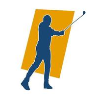 Silhouette of a male golf athlete swinging his golf club or golf stick. Silhouette of a golfer in action pose. vector
