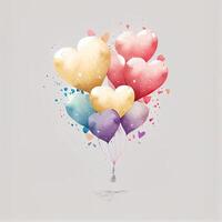 illustration balloon painted in watercolor. Watercolor air balloons. Heart Balloon Colored Icon. illustration of bunch of Heart Balloon. photo