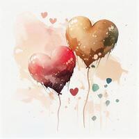illustration balloon painted in watercolor. Watercolor air balloons. Heart Balloon Colored Icon. illustration of bunch of Heart Balloon. photo