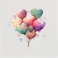 illustration balloon painted in watercolor. Watercolor air balloons. Heart Balloon Colored Icon. illustration of bunch of Heart Balloon. photo