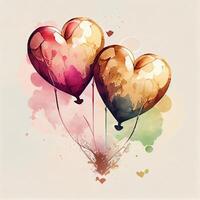 ilustración globo pintado en acuarela. acuarela aire globos corazón globo de colores icono. ilustración de manojo de corazón globo. generativo ai foto