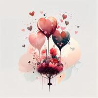 illustration balloon painted in watercolor. Watercolor air balloons. Heart Balloon Colored Icon. illustration of bunch of Heart Balloon. photo