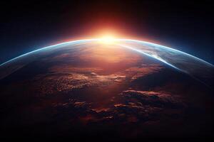 beautiful planet Earth seen from space, Aerial view of sunrise and sunset aerial view. photo