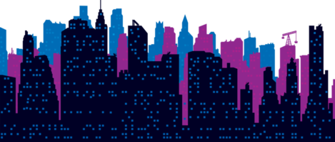 Urban cityscape at night. Skyline city silhouettes. png