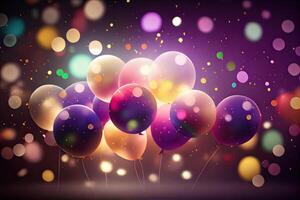 Celebration party banner with colorful balloons background. Background. Set of Balloons for birthdays, anniversaries, and Celebration Party Decorations. photo